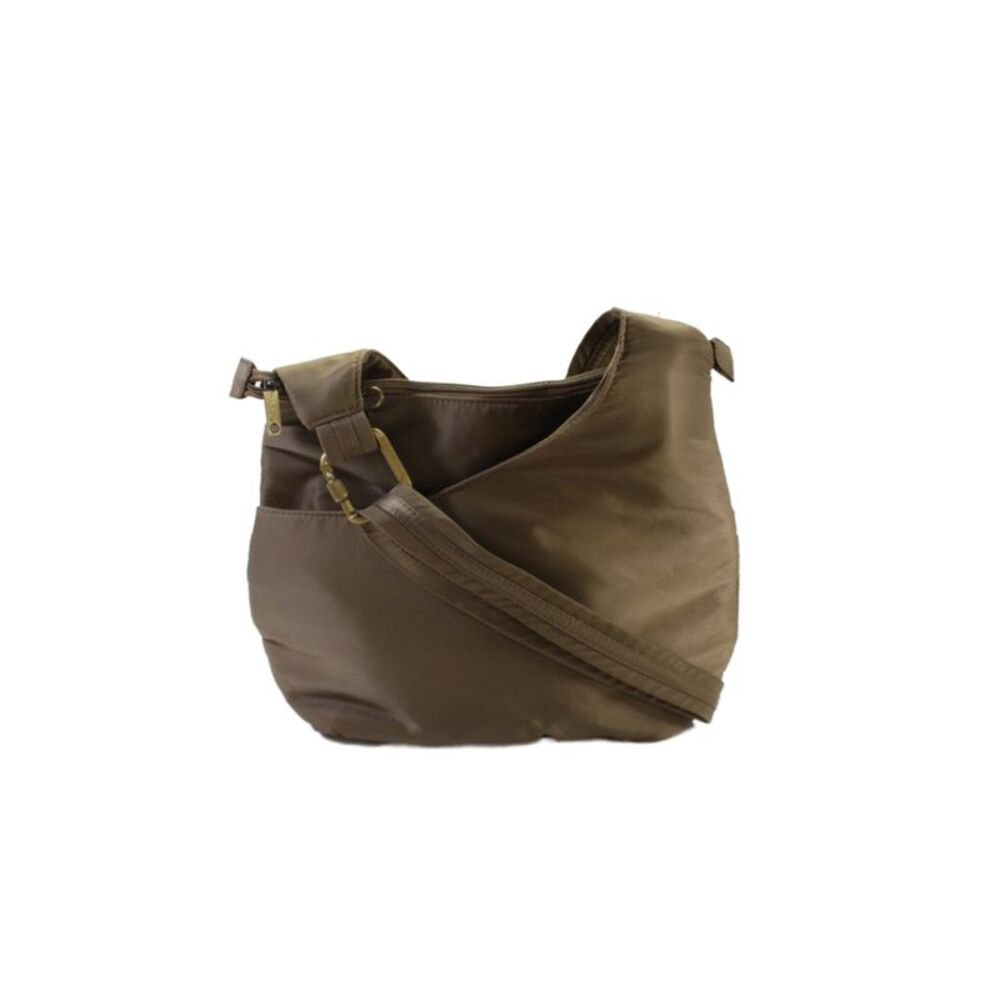 Travelon Womens Zipper Closure Gold Tone Crossbody Shoulder Handbag Brown